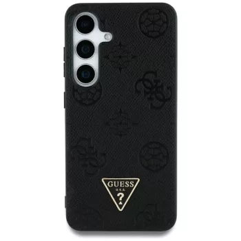   Guess Grained Hot Stamp Peony Pattern Triangle Logo MagSafe Samsung Galaxy S25 Ultra tok, fekete