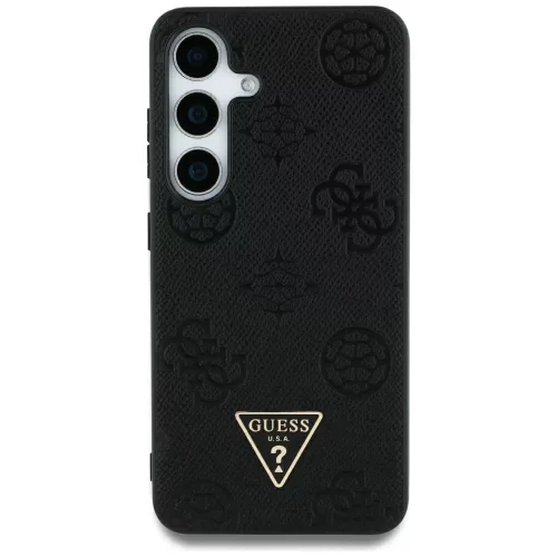 Guess Grained Hot Stamp Peony Pattern Triangle Logo MagSafe Samsung Galaxy S25 Ultra tok, fekete