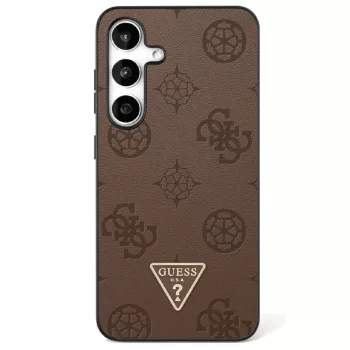   Guess Grained Hot Stamp Peony Pattern Triangle Logo MagSafe Samsung Galaxy S25 tok, barna