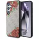 Guess Leather 4G Flowers Print Metal Classic Logo MagSafe Samsung Galaxy S25 tok, rózsaszín