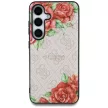 Guess Leather 4G Flowers Print Metal Classic Logo MagSafe Samsung Galaxy S25 tok, rózsaszín