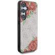 Guess Leather 4G Flowers Print Metal Classic Logo MagSafe Samsung Galaxy S25 tok, rózsaszín