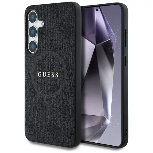 Guess Leather 4G Colored Ring Classic Logo MagSafe Samsung Galaxy S25 Plus tok, fekete