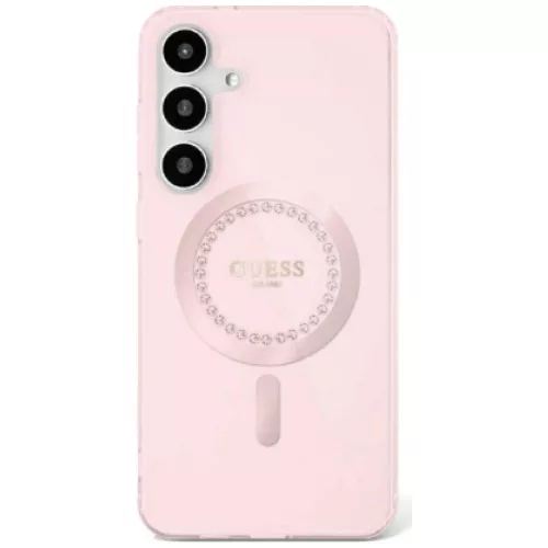 Guess Rhinestones Printed Classic Logo MagSafe Samsung Galaxy S25 tok, rózsaszín