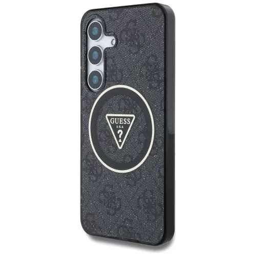 Guess Samsung Galaxy S25 GUHMS25SHG4PRTGK (Magnetic IML Metal Glitter 4G Circle Triangle) tok, fekete