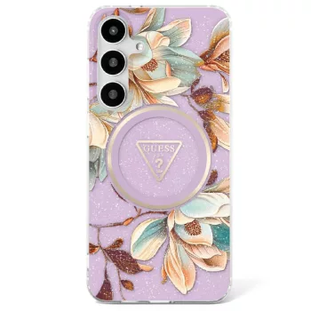   Guess Samsung Galaxy S25 Ultra GUHMS25LHFLPEDU (Magnetic IML Metal Glitter Flowers Triangle) tok, lila