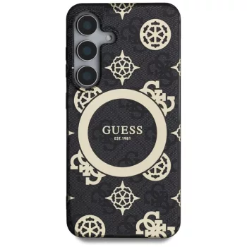   Guess 4G Background Gold Electroplated Peony Pattern MagSafe Samsung Galaxy S25 tok, fekete