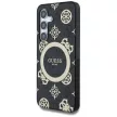 Guess 4G Background Gold Electroplated Peony Pattern MagSafe Samsung Galaxy S25 tok, fekete