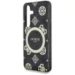 Guess 4G Background Gold Electroplated Peony Pattern MagSafe Samsung Galaxy S25 tok, fekete