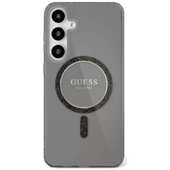   Guess Glitter Circle Classic Logo MagSafe Samsung Galaxy S25 tok, fekete