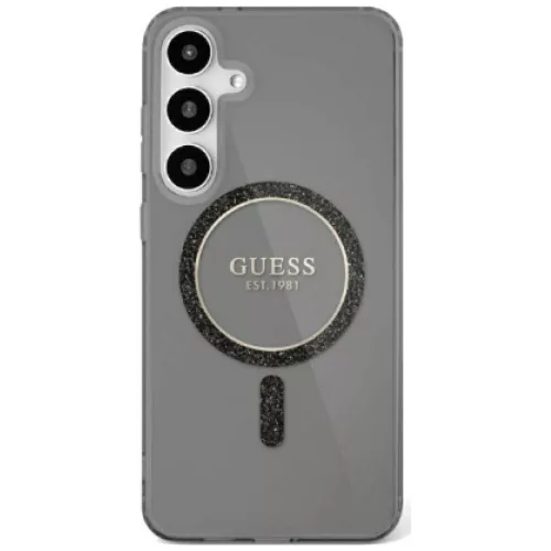 Guess Glitter Circle Classic Logo MagSafe Samsung Galaxy S25 Ultra tok, fekete