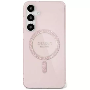   Guess Glitter Circle Classic Logo MagSafe Samsung Galaxy S25 tok, rózsaszín