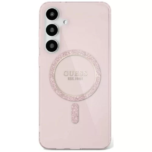 Guess Glitter Circle Classic Logo MagSafe Samsung Galaxy S25 tok, rózsaszín