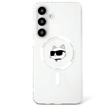   Karl Lagerfeld Button Choupette Head Printed Logo MagSafe Samsung Galaxy S25 tok, fehér