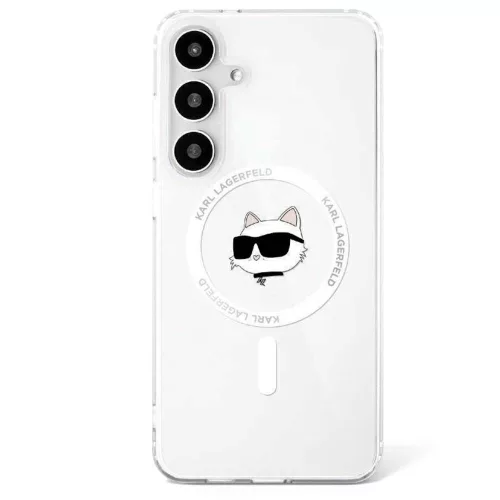 Karl Lagerfeld Button Choupette Head Printed Logo MagSafe Samsung Galaxy S25 tok, fehér
