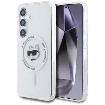   Karl Lagerfeld Button Choupette Head Printed Logo MagSafe Samsung Galaxy S25 Plus tok, fehér