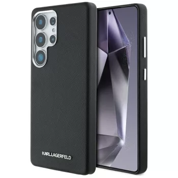   Karl Lagerfeld Saffiano Full Wrapped Elongated Metal Logo MagSafe Samsung Galaxy S25 Ultra tok, fekete