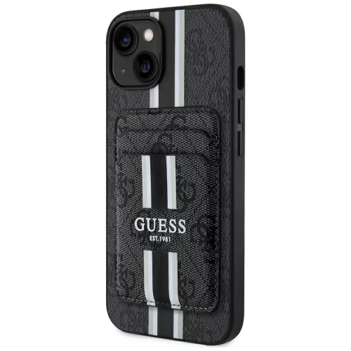 Guess 4G Stripes Magsafe iPhone 15 kártyatartós tok, fekete
