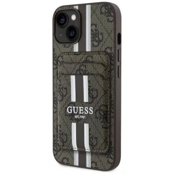 Guess 4G Stripes Magsafe iPhone 15 kártyatartós tok, barna