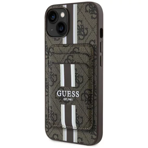Guess 4G Stripes Magsafe iPhone 15 kártyatartós tok, barna