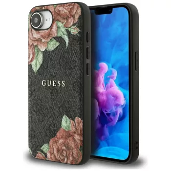 Guess 4G Flowers Print MagSafe iPhone 16e tok, fekete