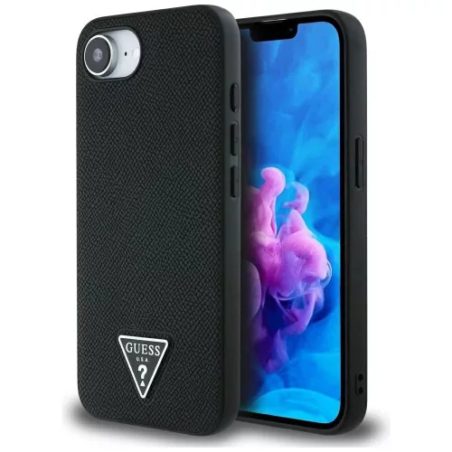 GUESS iPhone 16e MagSafe GUHMPSE4PGTSPSK (Grained PU Triangle Logo) tok, fekete