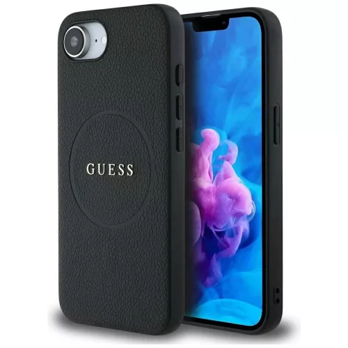 GUESS iPhone 16e MagSafe GUHMPSE4PGHSMMK (PU Grained tok, Gold Ring) tok, fekete