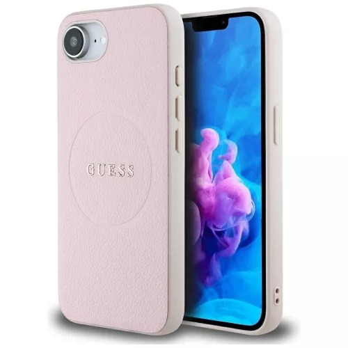 GUESS iPhone 16e MagSafe GUHMPSE4PGHSMMP (PU Grained tok, Gold Ring) tok, rózsaszín