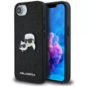   KARL LAGERFELD iPhone 16e KLHCPSE4PFGKCPK (Fixed Glitter K&C Heads Logo Metal Pin) tok, fekete