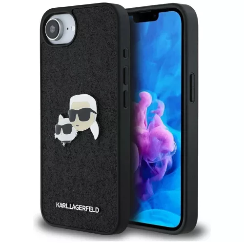 KARL LAGERFELD iPhone 16e KLHCPSE4PFGKCPK (Fixed Glitter K&C Heads Logo Metal Pin) tok, fekete