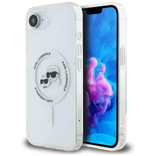Karl Lagerfeld IML Metal Karl & Choupette Heads MagSafe iPhone 16e tok, fehér