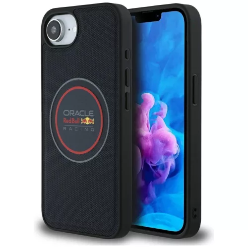 Red Bull Meshed Logo tok, piros Ring MagSafe iPhone 16e tok, sötétkék