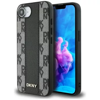   DKNY Leather Checkered Mono Pattern MagSafe iPhone 16e tok, fekete