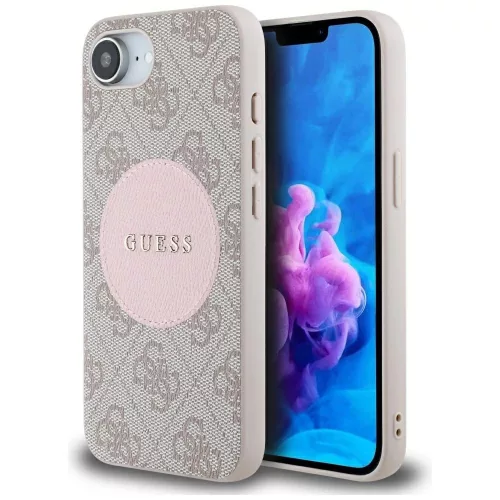 GUESS iPhone 16e MagSafe GUHMPSE4P4PGRSGP (PU 4G Circle W/ Classic Logo) tok, rózsaszín
