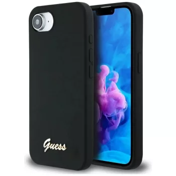   GUESS iPhone 16e GUHMPSE4SMBSLK (Silicone Script Metal Logo MagSafe) tok, fekete