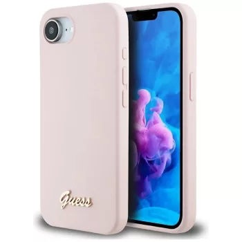   GUESS iPhone 16e GUHMPSE4SMBSLP (Silicone Script Metal Logo MagSafe) tok, rózsaszín