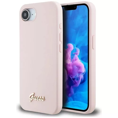 GUESS iPhone 16e GUHMPSE4SMBSLP (Silicone Script Metal Logo MagSafe) tok, rózsaszín