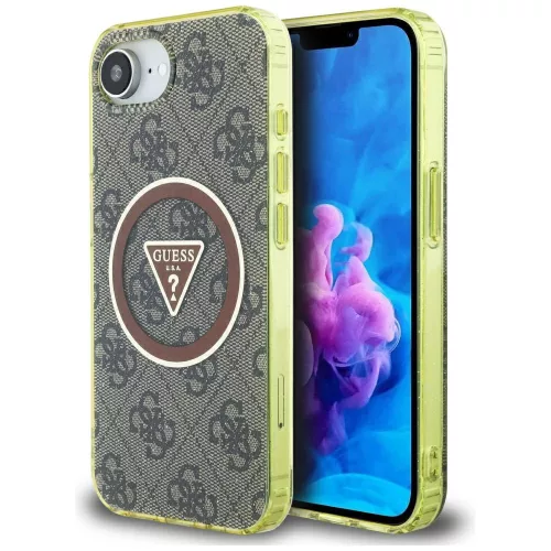 Guess IML Metal Glitter 4G Circle Triangle MagSafe iPhone 16e tok, barna
