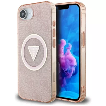   Guess IML Metal Glitter 4G Circle Triangle MagSafe iPhone 16e tok, rózsaszín
