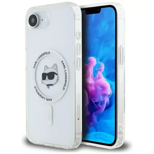 Karl Lagerfeld IML Metal Choupette Head MagSafe iPhone 16e tok, fehér