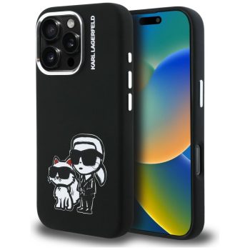   Karl Lagerfeld Silicone Karl&Choupette Sketch MagSafe iPhone 16 Pro tok, fekete