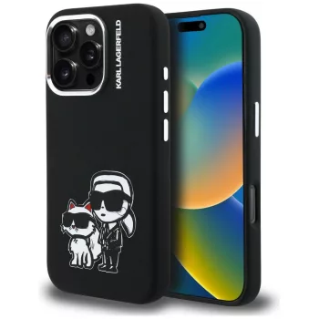   Karl Lagerfeld Silicone Karl&Choupette Sketch MagSafe iPhone 16 Pro Max tok, fekete