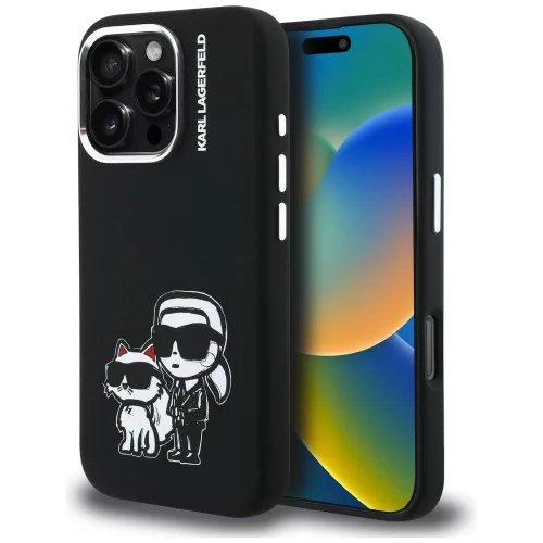 Karl Lagerfeld Silicone Karl&Choupette Sketch MagSafe iPhone 16 Pro Max tok, fekete