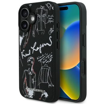   Karl Lagerfeld Grained Pattern & Logo MagSafe iPhone 16 tok, fekete