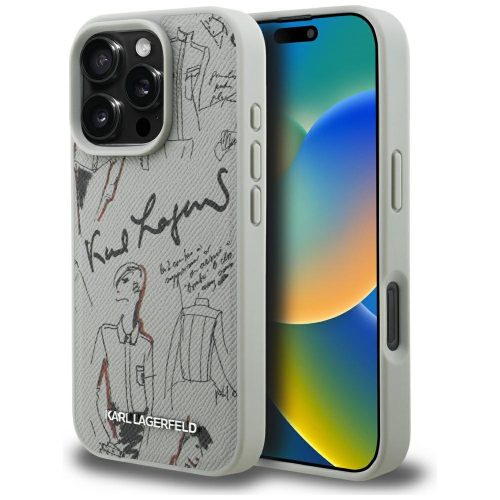 Karl Lagerfeld Grained Pattern & Logo MagSafe iPhone 16 Pro tok, szürke
