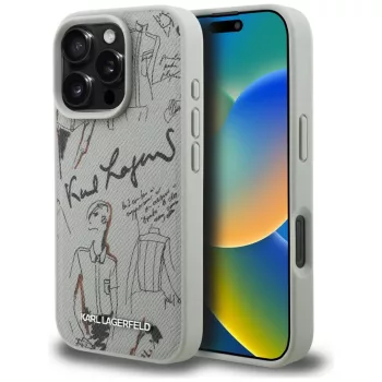   Karl Lagerfeld Grained Pattern & Logo MagSafe iPhone 16 Pro Max tok, szürke