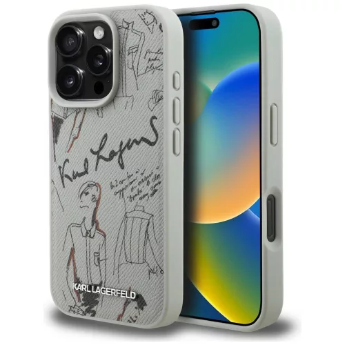 Karl Lagerfeld Grained Pattern & Logo MagSafe iPhone 16 Pro Max tok, szürke