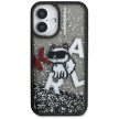 Karl Lagerfeld Liquid Glitter Choupette Logo MagSafe iPhone 16 tok, fekete