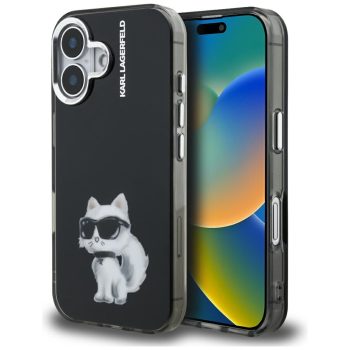   Karl Lagerfeld IML Aquarelle Choupette & Logo iPhone 16 tok, fekete