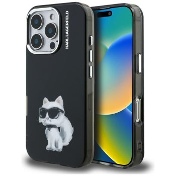   Karl Lagerfeld IML Aquarelle Choupette & Logo iPhone 16 Pro tok, fekete